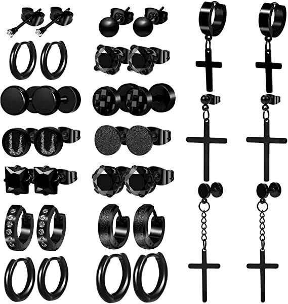 メンズピアス 十字架モチーフ揺れるフープピアス