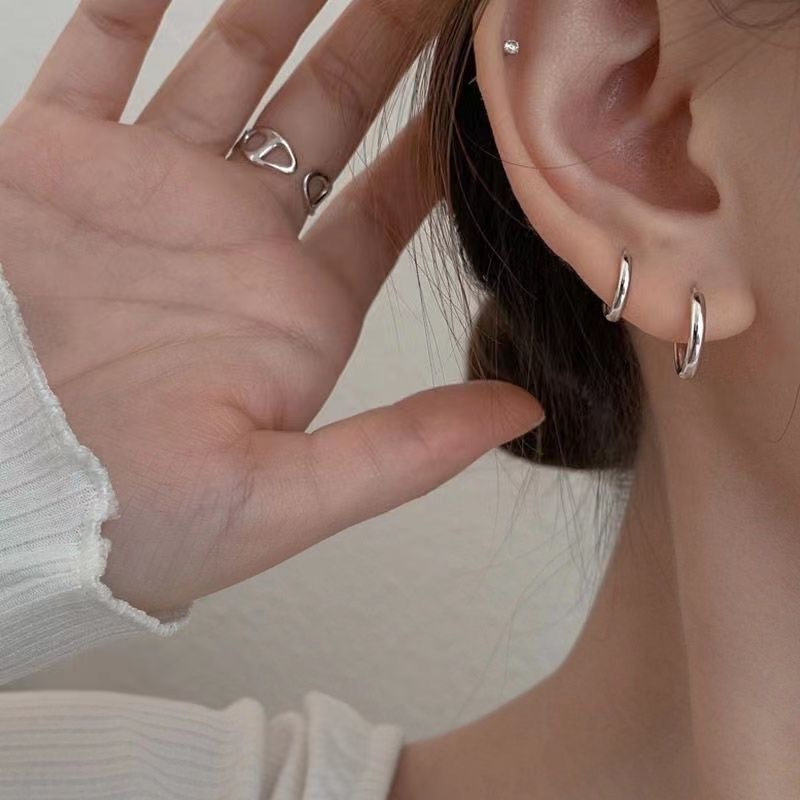 メンズピアス チタン製シンプル輪っか型フープピアス三点セット