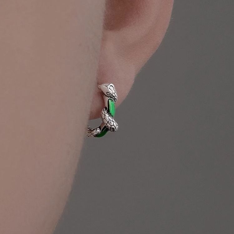 メンズピアス スネークモチーフ 天然石付き フープリング