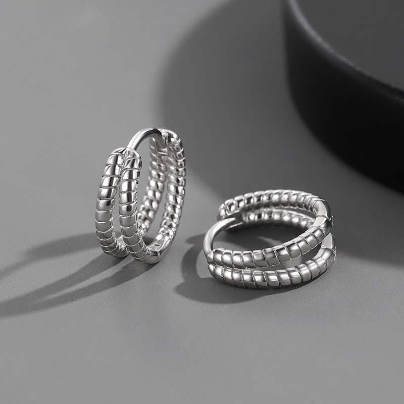 メンズピアス ツイスト模様二重巻きフープリングイヤリング