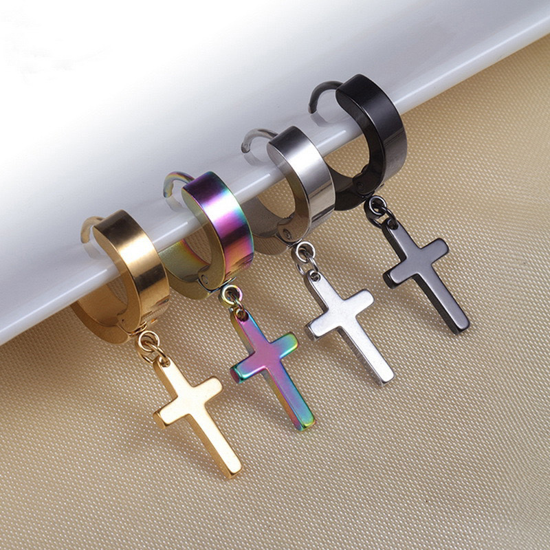 ピアスメンズ 十字架ドロップピアス