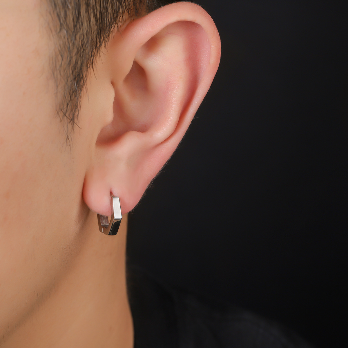 メンズピアス 六角形フープピアス シンプル両耳セット