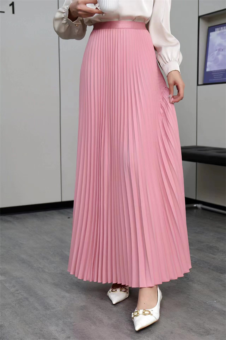 ピンクコーデ 美脚ハイウエストプリーツロングスカート