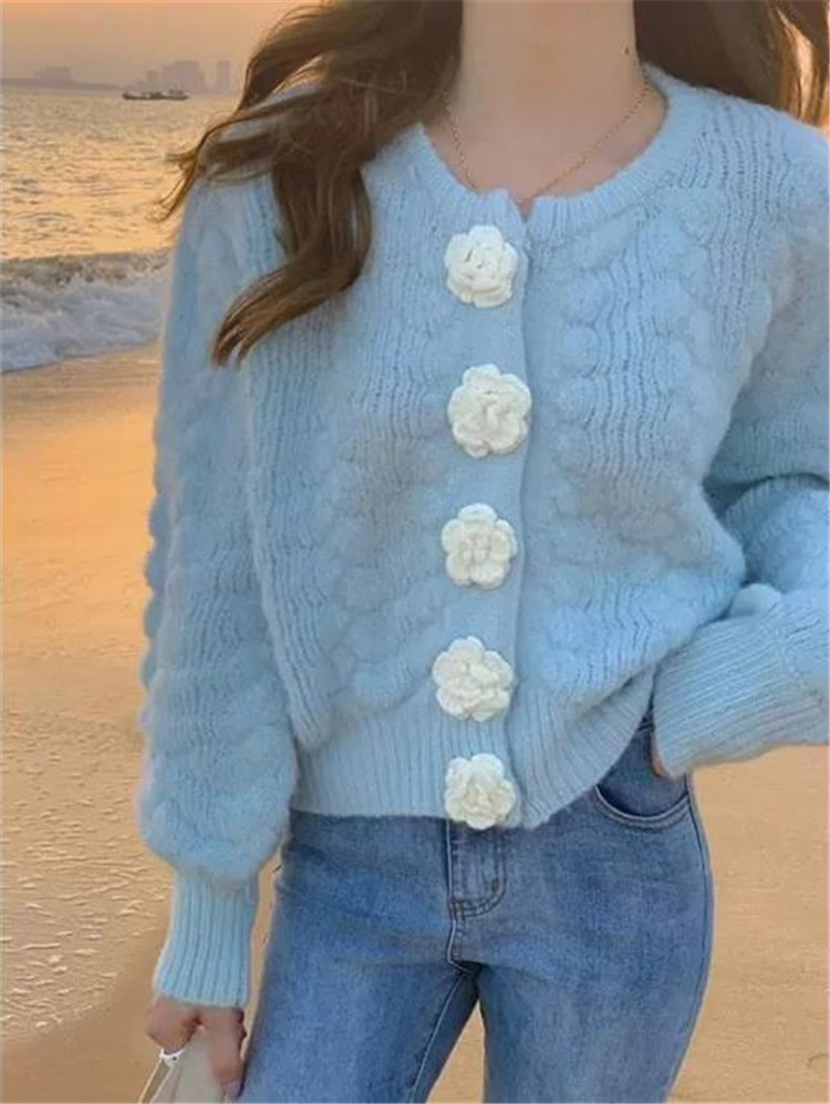 ピンクコーデ 春秋ニットカーディガン ショート丈セーター