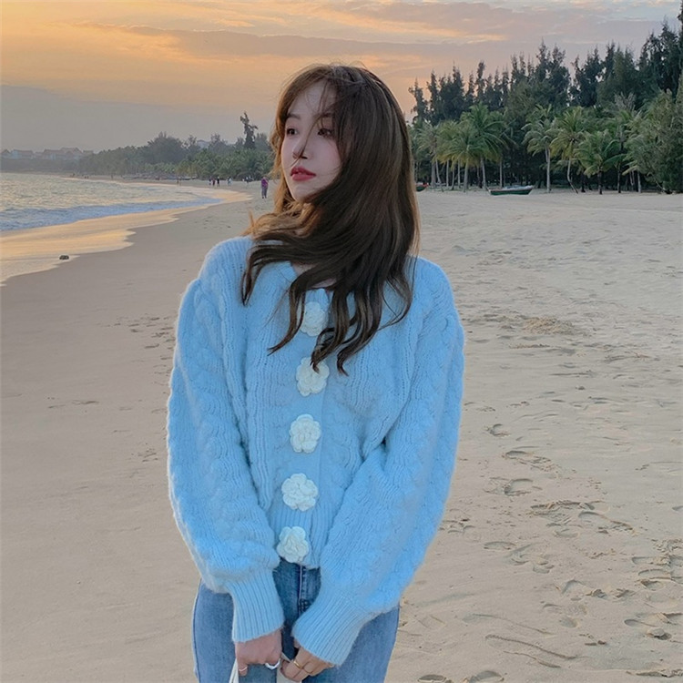 ピンクコーデ 春秋ニットカーディガン ショート丈セーター