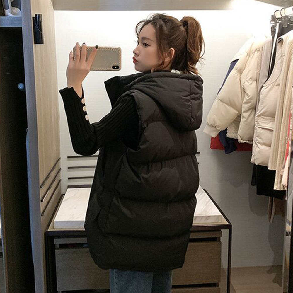 ピンクコーデ ピンク系フード付き中綿ベスト