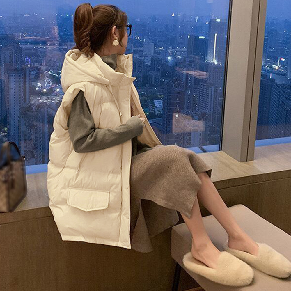 ピンクコーデ ピンク系フード付き中綿ベスト