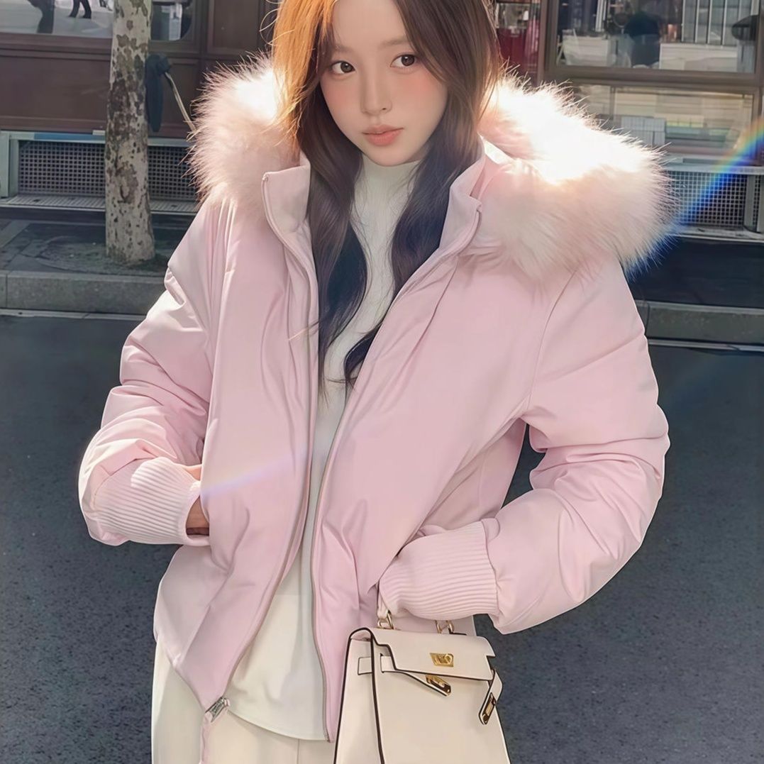 ピンクコーデ可愛いフード付き厚手保温コート