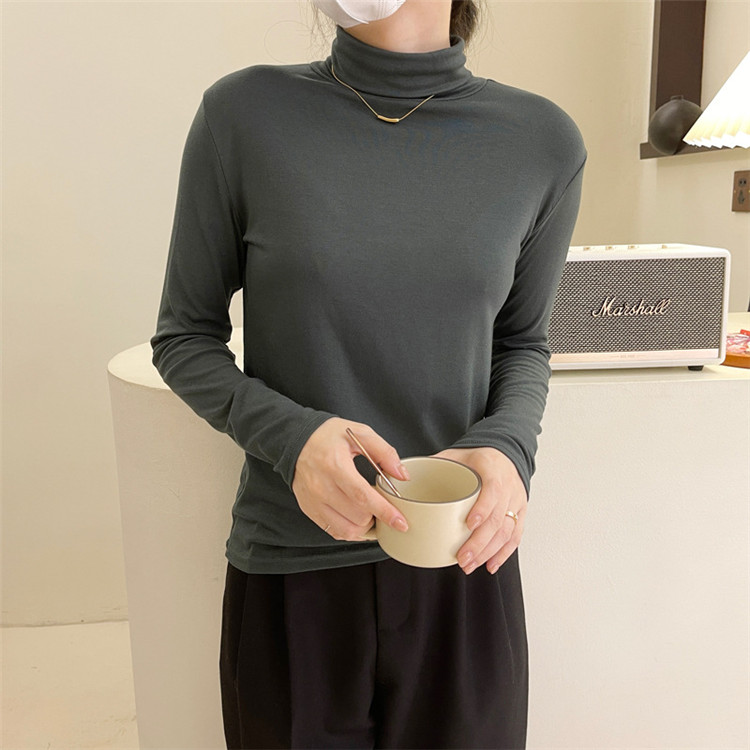 ピンクコーデ 秋冬シンプルタートルネック長袖ニット