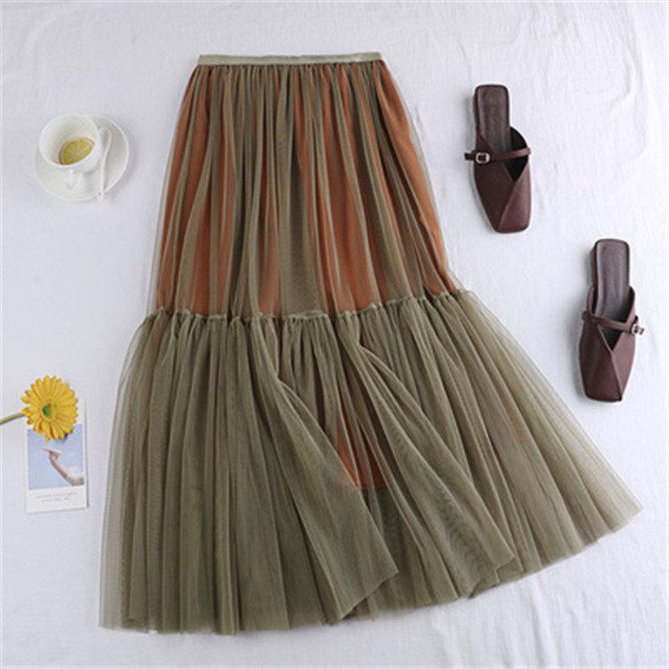 ピンクコーデ ピュアカラー ティアード ロングスカート