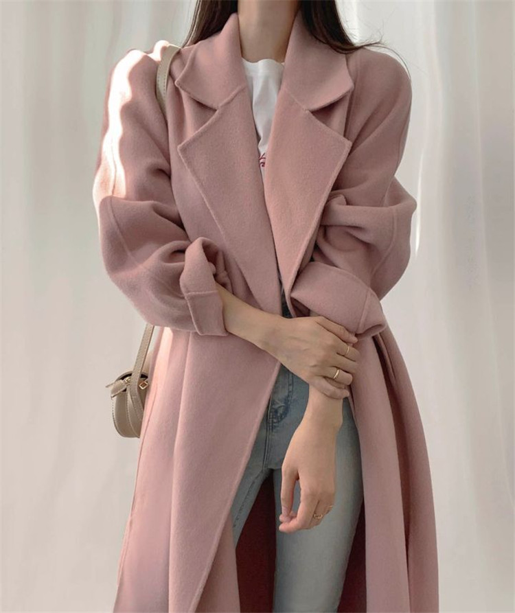 ピンクコーデ ピンク ロング コート ゆったり 長袖 上品
