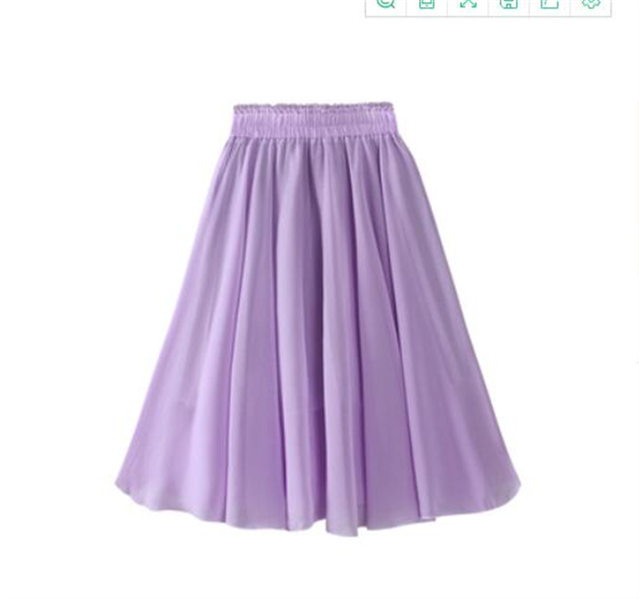 ピンクコーデ 上品なミディ丈シフォンスカート 膝下フレア