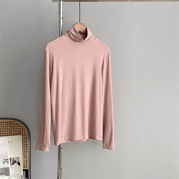 ピンクコーデ 秋冬シンプルタートルネック長袖ニット