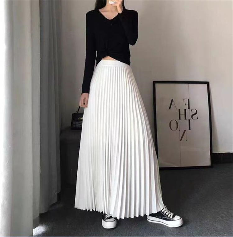 ピンクコーデ 美脚ハイウエストプリーツロングスカート