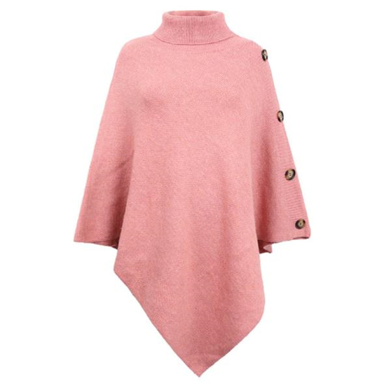 ピンクコーデ 秋冬タートルネックニットポンチョ