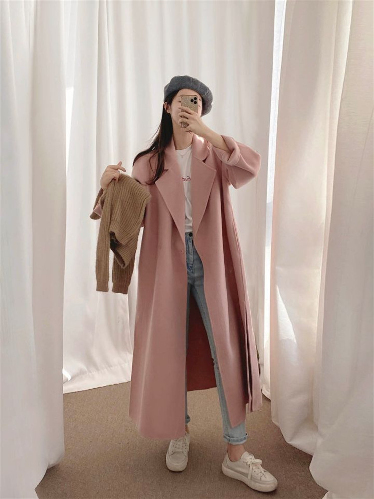ピンクコーデ ピンク ロング コート ゆったり 長袖 上品