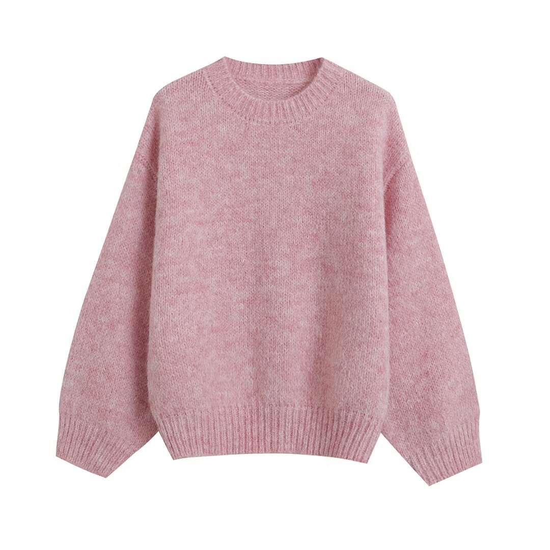 ピンクコーデ専門通販PinkyFashion（ピンキーファッション） もこもこ ふわふわ ふんわり ピンクニット セーター ゆったり リラックス シンプル 着回し ベーシック ピンクトップス