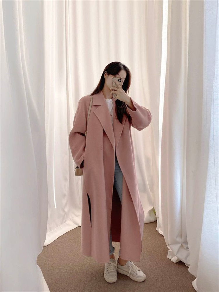 ピンクコーデ ピンク ロング コート ゆったり 長袖 上品