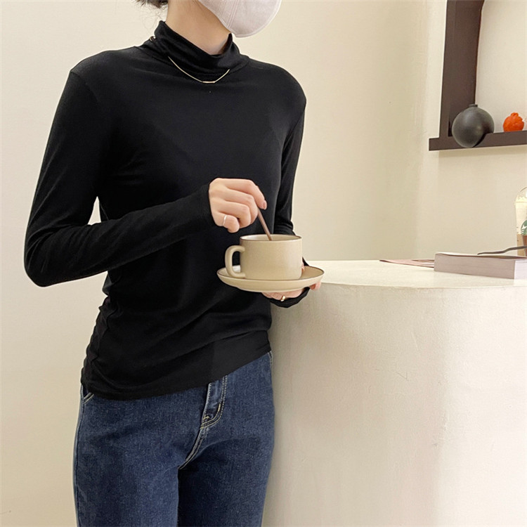 ピンクコーデ 秋冬シンプルタートルネック長袖ニット