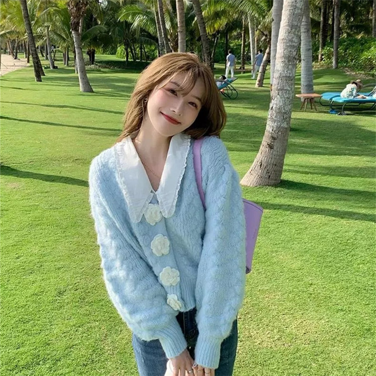 ピンクコーデ 春秋ニットカーディガン ショート丈セーター