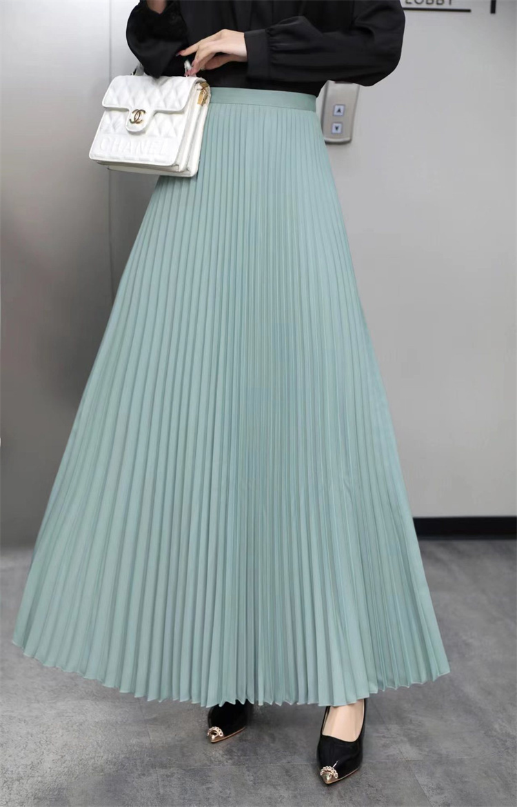 ピンクコーデ 美脚ハイウエストプリーツロングスカート