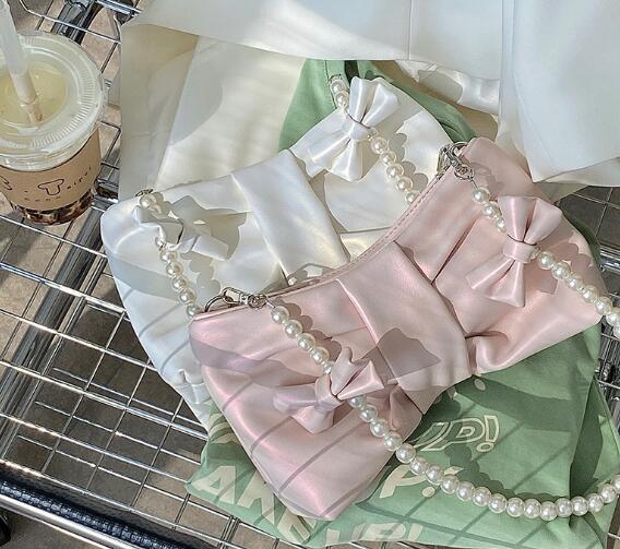 子ども用パール付きピンクポシェット可愛いりぼん