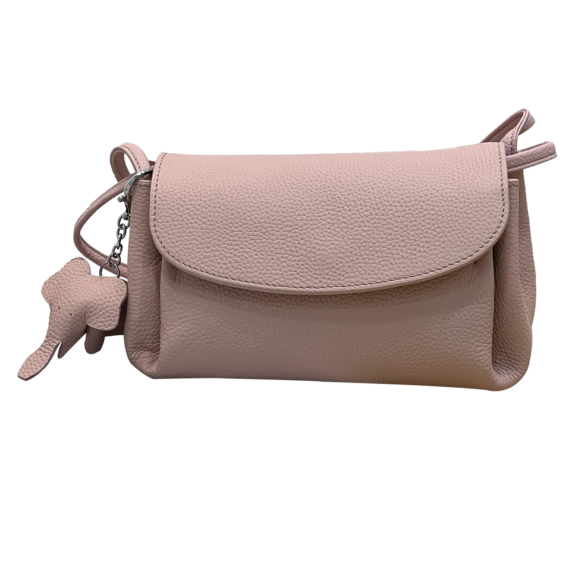 ポシェット 型押しレザー動物チャーム付き曲線大きめフラップポシェット