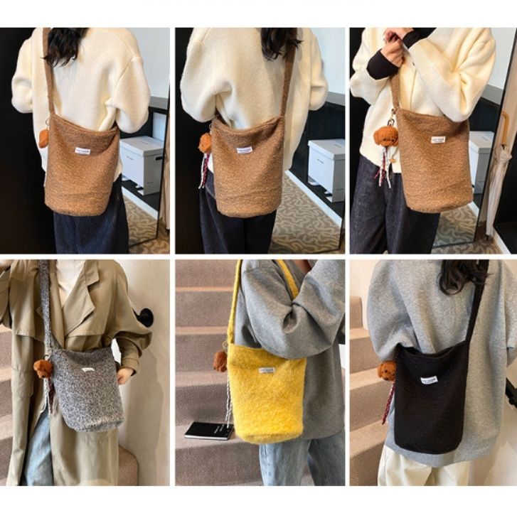 ポシェット ふわふわボア素材バケット型ポシェット