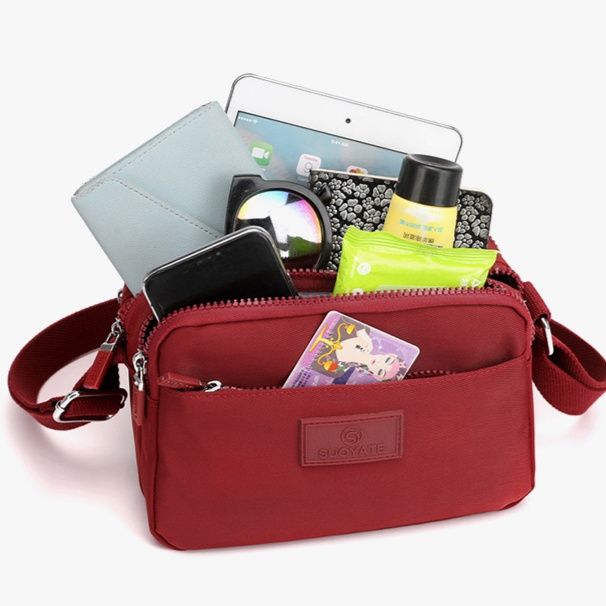 ポシェット レディース多層ポケット付き軽量ナイロンショルダーポシェット