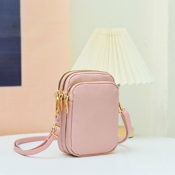 ポシェットレディース 縦型三層ファスナー付き斜め掛けポシェット