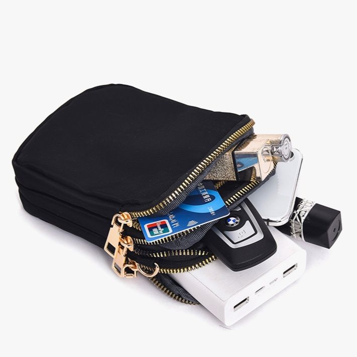 ポシェットレディース 縦型三層ファスナー付き斜め掛けポシェット