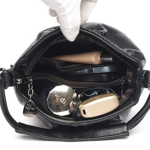 ポシェットレディース 柔らか合皮2通り持ち手付きギャザー口元