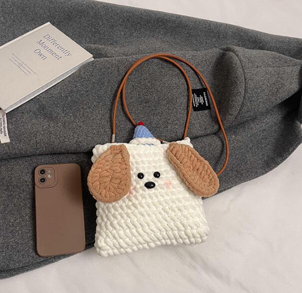 レディース 犬型 ふわふわ ポシェット 斜めがけ バッグ