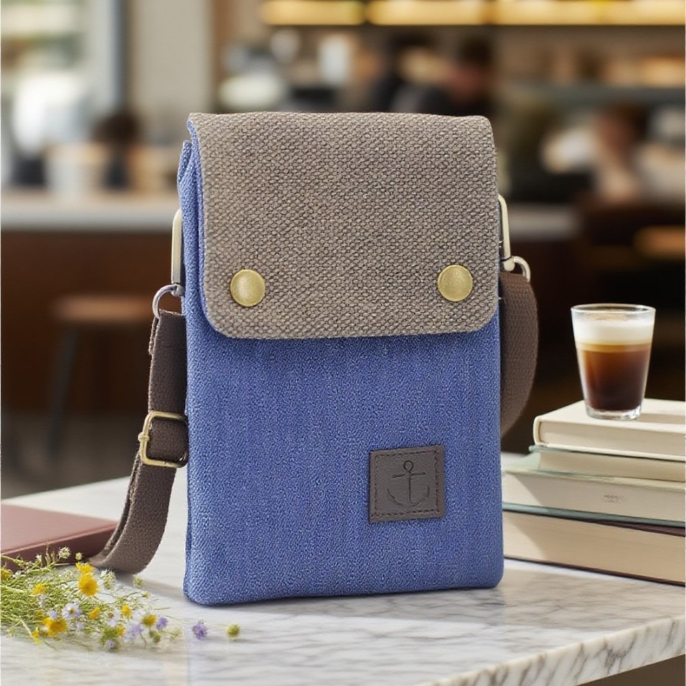 ポシェット いかり刺繍帆布素材メンズ斜め掛けポシェット