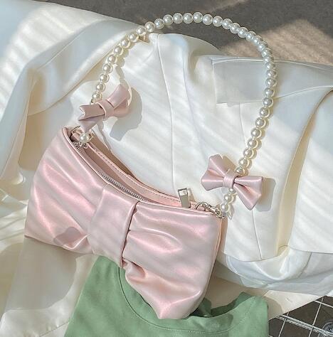 子ども用パール付きピンクポシェット可愛いりぼん