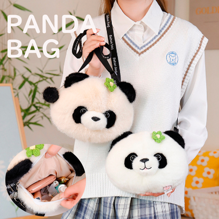 可愛いパンダ顔お財布ポシェット斜め掛けバッグ
