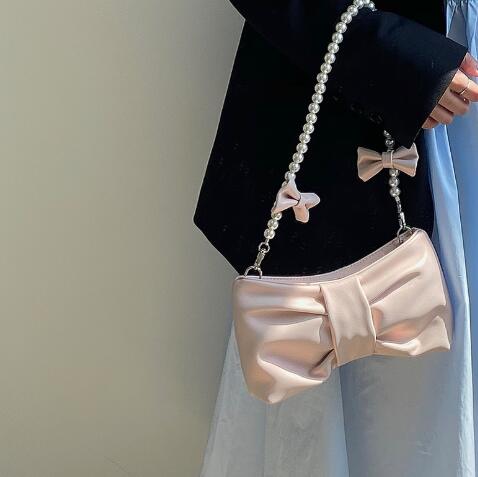 子ども用パール付きピンクポシェット可愛いりぼん