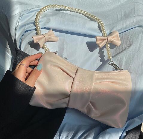 子ども用パール付きピンクポシェット可愛いりぼん