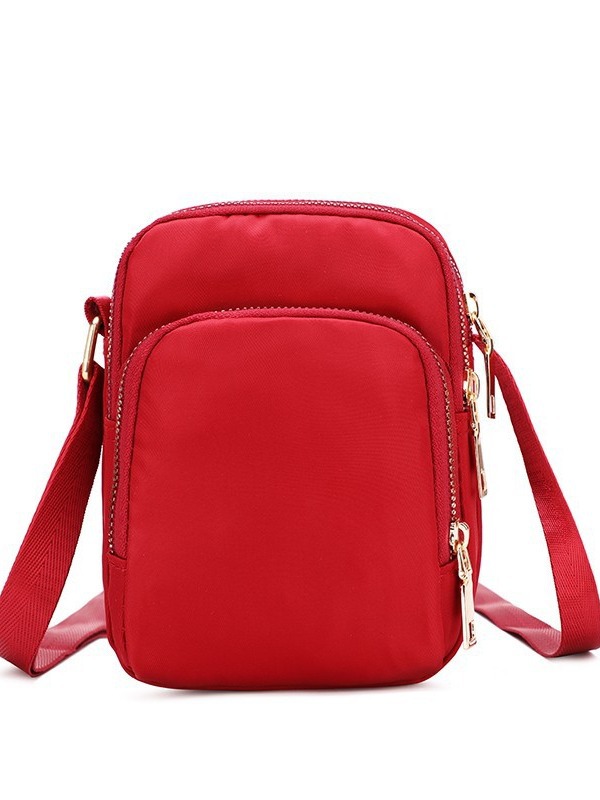 ポシェットレディース 軽量ナイロン素材の縦型ダブルファスナーポシェット