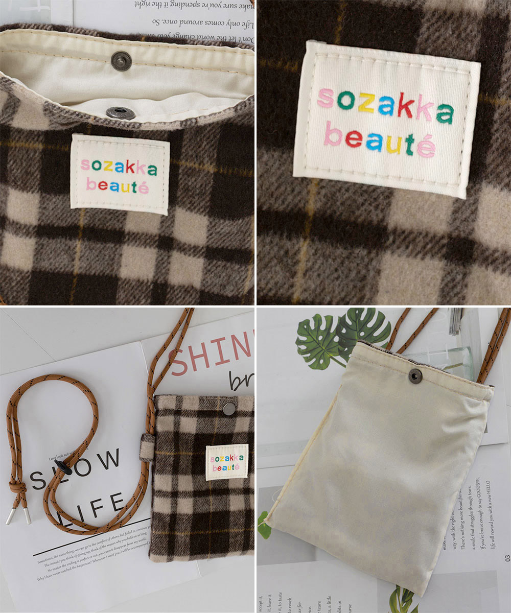 きれいめ羊毛調チェック柄小さめポシェット