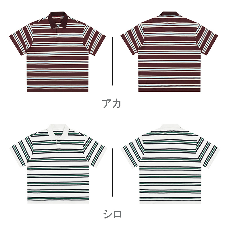 ボーダー柄半袖ポロシャツ男女兼用春夏新作