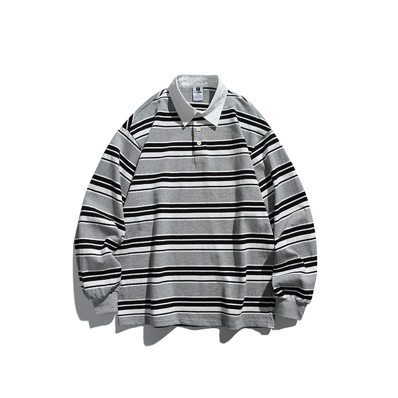 ボーダー柄長袖ポロシャツ 男女兼用 全2色