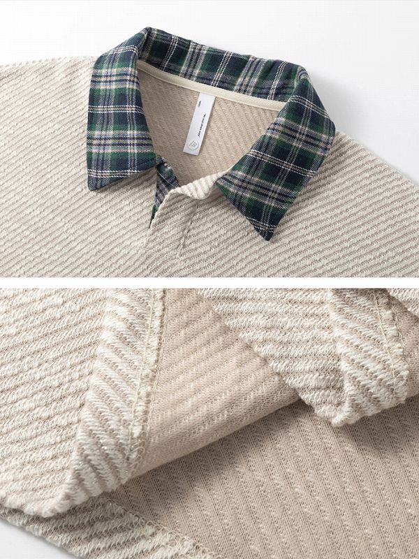 メンズ ニット ポロシャツ 半袖 チェック襟 ストライプ 男女兼用