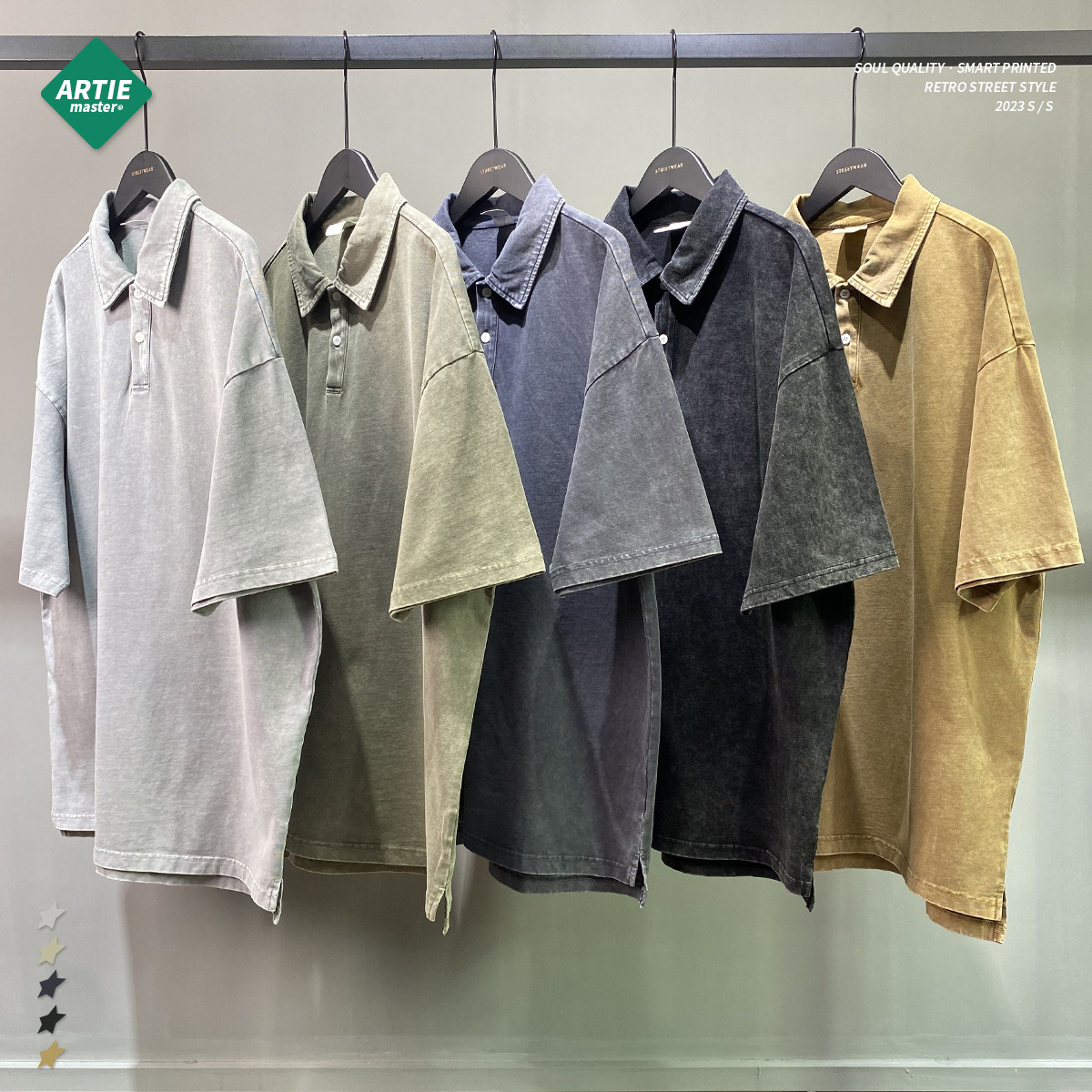 ビンテージ風ポロシャツ男女兼用無地全5色