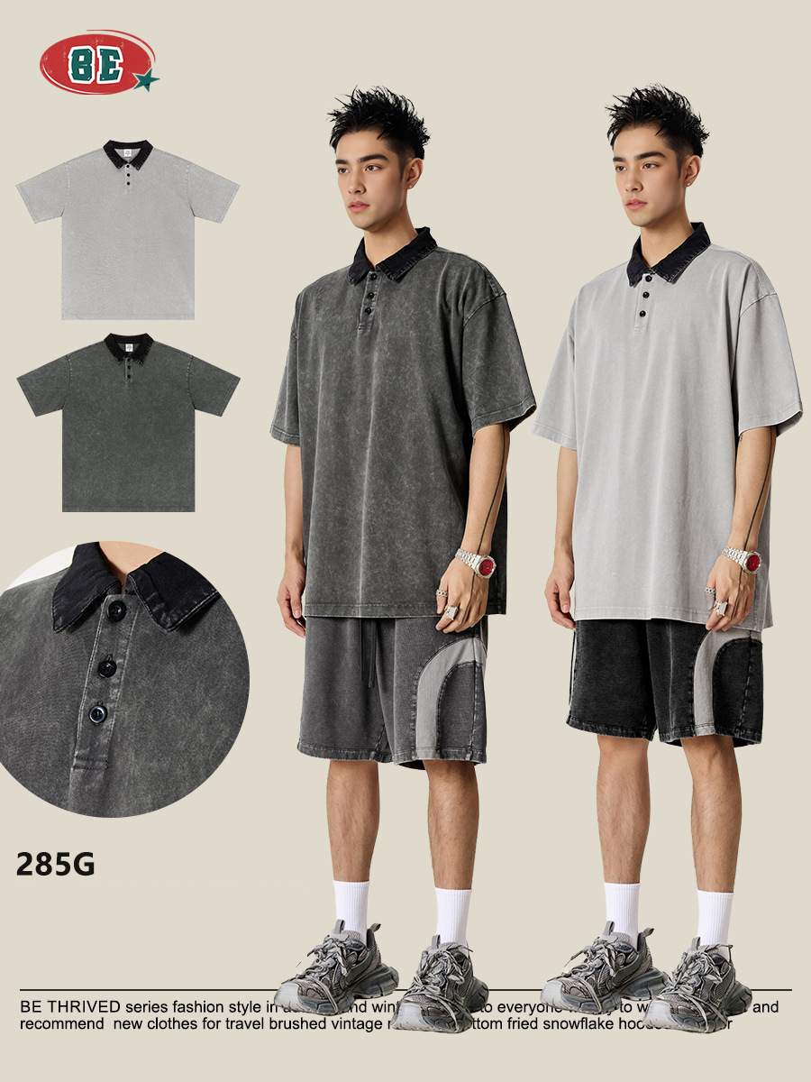 メンズ ヴィンテージ風半袖ポロシャツ男女兼用