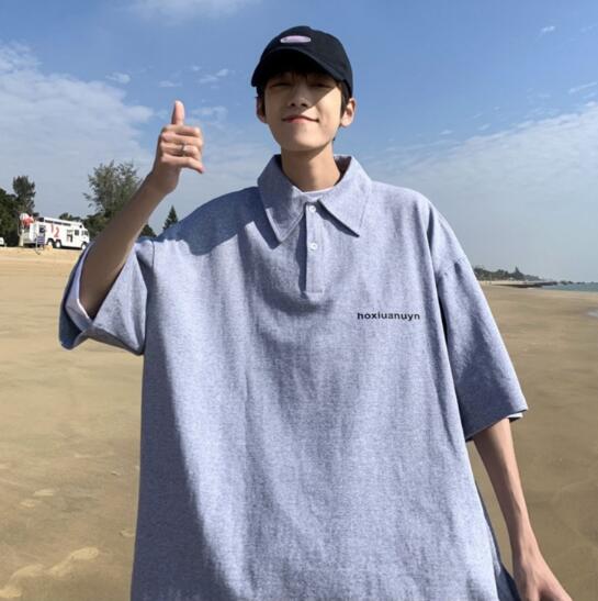 メンズ半袖ポロシャツ シンプル襟付きトップス