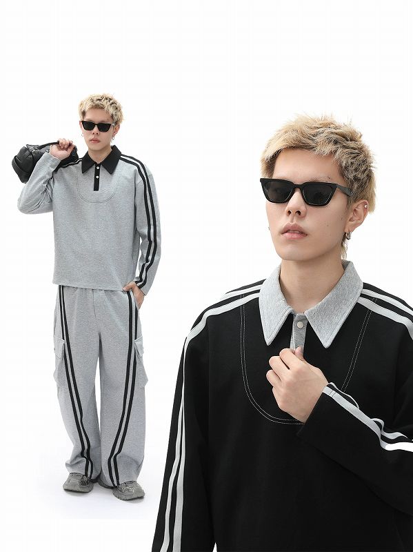 男女兼用長袖ポロシャツ上下組み合わせ春夏新作全二色