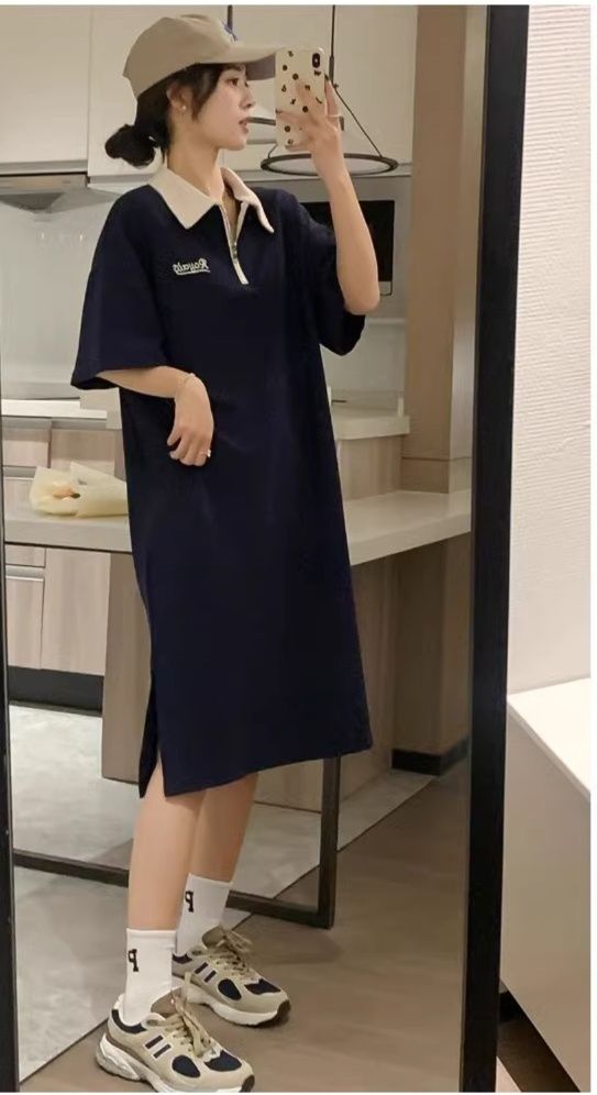 ポロシャツ ワンピース クラシカル襟付きポロワンピース
