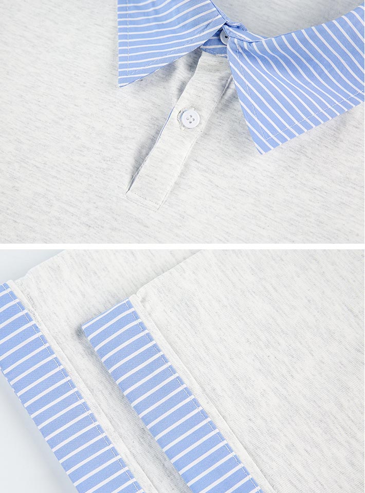 男女兼用 ストライプ襟切替半袖ポロシャツ 全2色