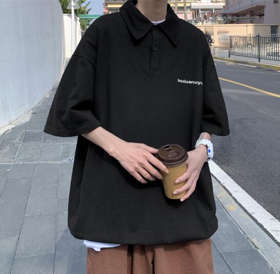 メンズ半袖ポロシャツ シンプル襟付きトップス